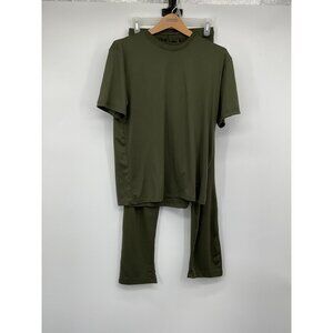 Hanes Olive Green T-Shirt & Elastic Waist Pants Loungewear Set S/P Polyester